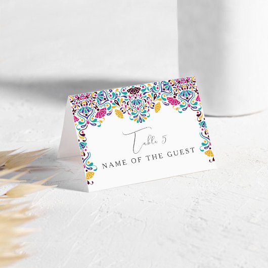 Vibrant Mexican Fiesta Rainbow Wedding Place Card Kaart