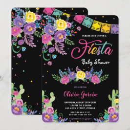 Vibrant Mexican Floral Fiesta Baby shower Girl  Kaart