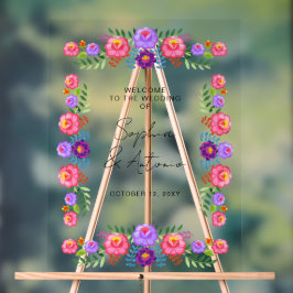 Vibrant Mexican Floral Fiesta Wedding Acryl Bord