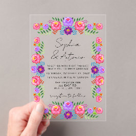 Vibrant Mexican Floral Fiesta Wedding Acryl Uitnodigingen