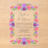 Vibrant Mexican Floral Fiesta Wedding Acryl Uitnodigingen (Voorkant)