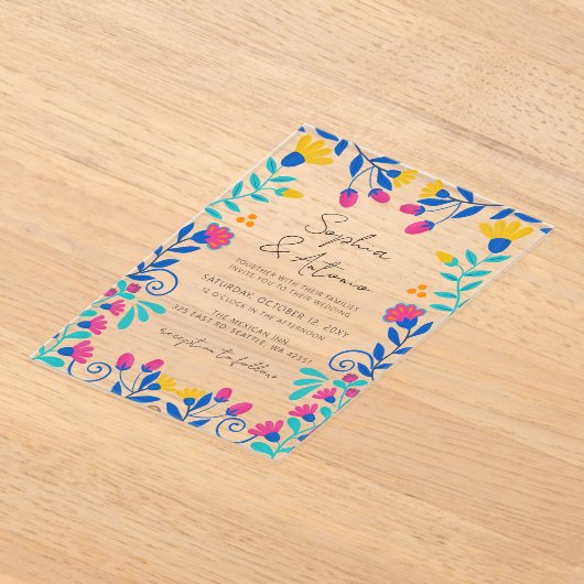 Vibrant Mexican Floral Fiesta Wedding Acryl Uitnodigingen (Laagn)