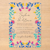 Vibrant Mexican Floral Fiesta Wedding Acryl Uitnodigingen (Voorkant)
