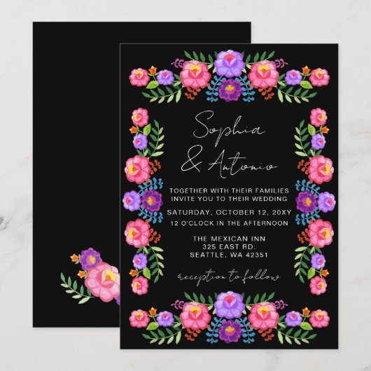 Vibrant Mexican Floral Fiesta Wedding Kaart (Voorkant / Achterkant)