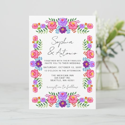 Vibrant Mexican Floral Fiesta Wedding Kaart (Staand voorkant)