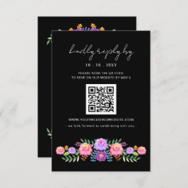 Vibrant Mexican Floral Fiesta Wedding QR code RSVP Kaartje