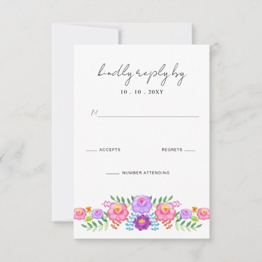 Vibrant Mexican Floral Fiesta Wedding RSVP Kaartje (Voorkant)