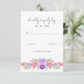Vibrant Mexican Floral Fiesta Wedding RSVP Kaartje (Staand voorkant)