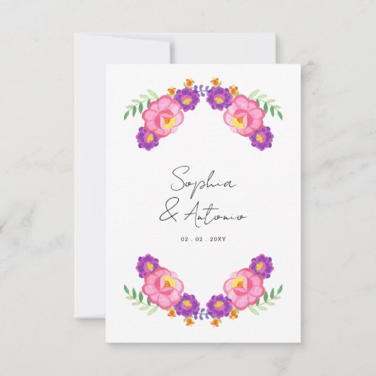 Vibrant Mexican Floral Fiesta Wedding RSVP Kaartje (Achterkant)