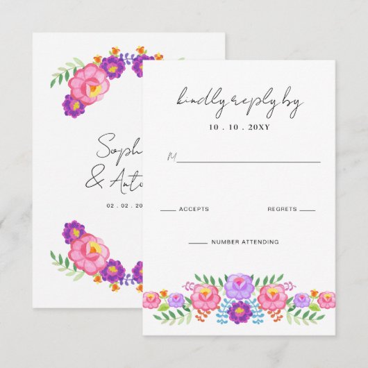 Vibrant Mexican Floral Fiesta Wedding RSVP Kaartje (Voorkant / Achterkant)