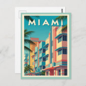 Vibrant Miami buildings with palm trees Briefkaart (Voorkant / Achterkant)