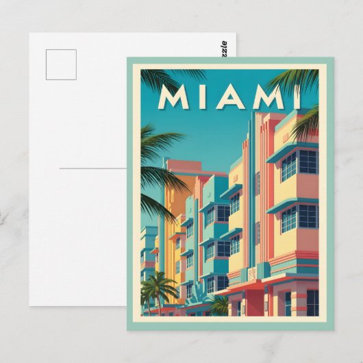 Vibrant Miami buildings with palm trees Briefkaart (Voorkant / Achterkant)