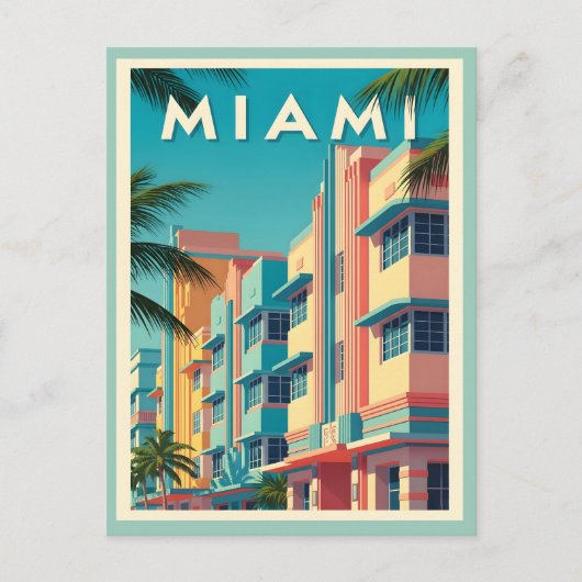 Vibrant Miami buildings with palm trees Briefkaart (Voorkant)
