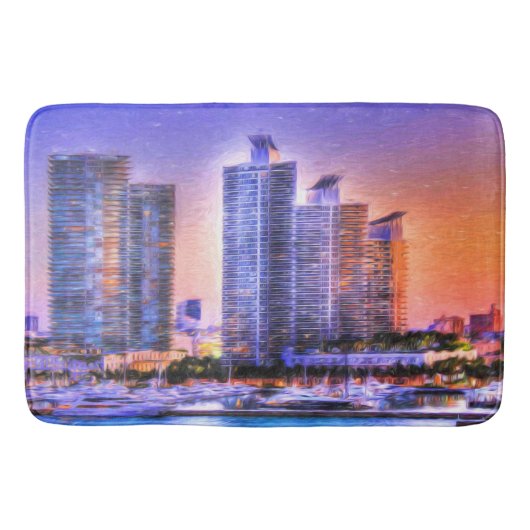 Vibrant Miami Skyline Sunrise Badmat (Voorkant)