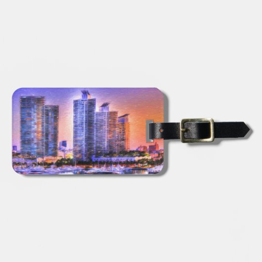 Vibrant Miami Skyline Sunrise Bagagelabel (Voorkant horizontaal)