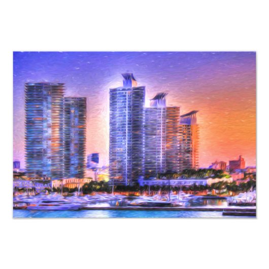 Vibrant Miami Skyline Sunrise Foto Afdruk (Voorkant)