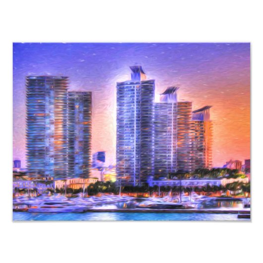 Vibrant Miami Skyline Sunrise Foto Afdruk (Voorkant)