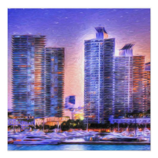 Vibrant Miami Skyline Sunrise Perfect Poster (Voorkant)