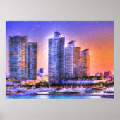 Vibrant Miami Skyline Sunrise Poster (Voorkant)