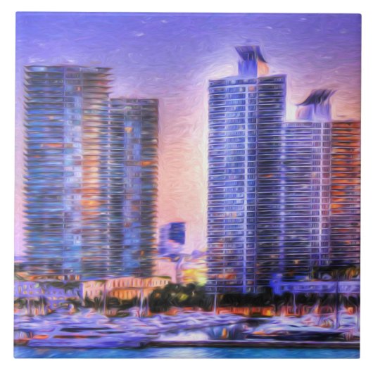 Vibrant Miami Skyline Sunrise Tegeltje (Voorkant)