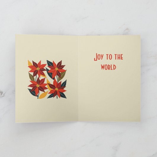 Vibrant Mid-Century Poinsettia Christmas Flower C Kaart (Binnen)