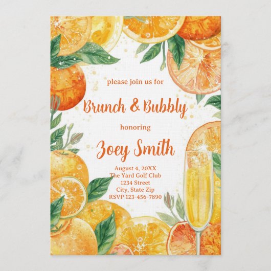 Vibrant Mimosa Brunch & Bubbly Invitation Kaart (Voorkant)