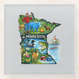 Vibrant Minnesota State Map-Paul Bunyan/Northwoods Glazen Onderzetter