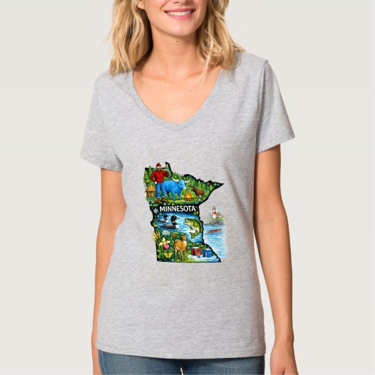 Vibrant Minnesota State Map-Paul Bunyan/Northwoods T-shirt (Voorkant)