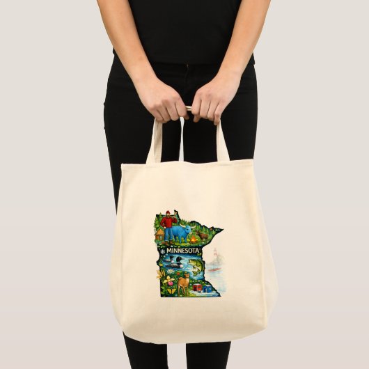 Vibrant Minnesota State Map-Paul Bunyan/Northwoods Tote Bag (Voorkant (product))