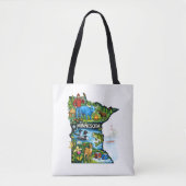 Vibrant Minnesota State Map-Paul Bunyan/Northwoods Tote Bag (Voorkant)