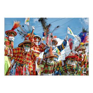Vibrant Mocko Jumbies Waving Mgin Islands Flags Foto Afdruk