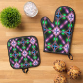 Vibrant Modern Geometric Abstract Ovenwant & Pannenlap Set (Top down)