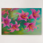 Vibrant modern kunstroze gelilies olie schilderen legpuzzel (Horizontaal)
