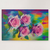 Vibrant modern kunstroze roze rozen Bouquet Oil Pa Legpuzzel (Horizontaal)