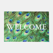 Vibrant Modern Peacock Feathers Welkom Deurmat (Voorkant)