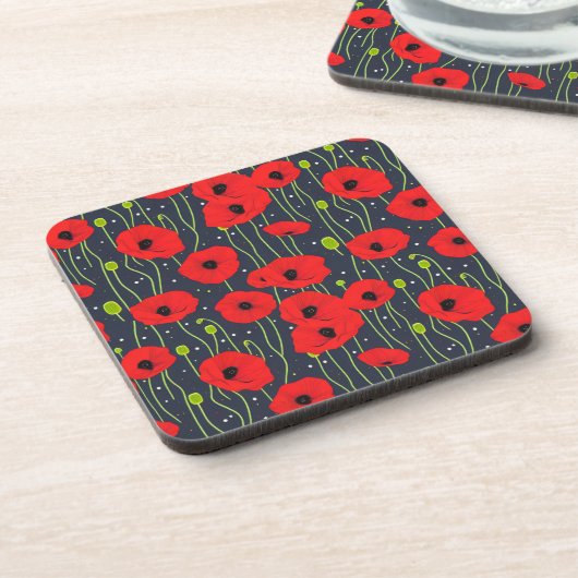 Vibrant Modern Red Poppies Pattern Art Bier Onderzetter (Linkerzijde)
