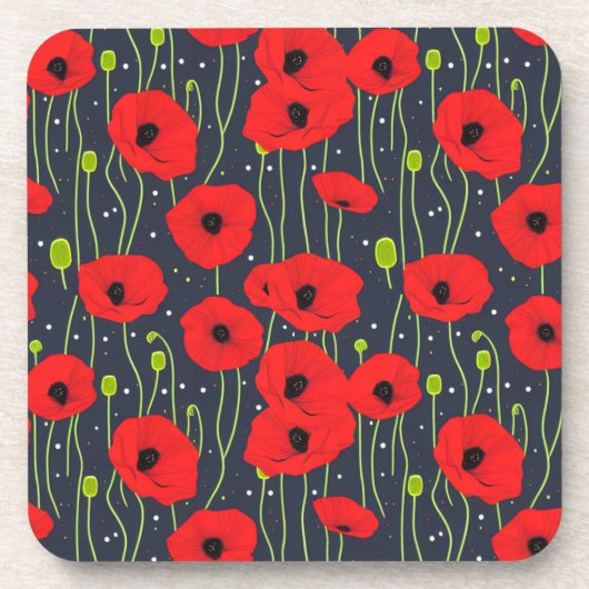 Vibrant Modern Red Poppies Pattern Art Bier Onderzetter (Voorkant)