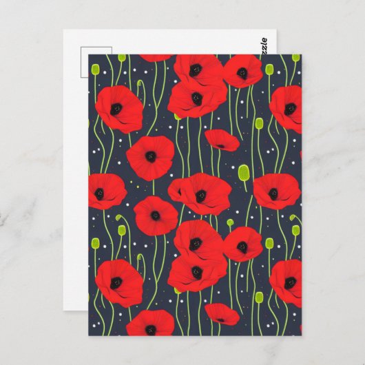 Vibrant Modern Red Poppies Pattern Art Briefkaart (Voorkant / Achterkant)