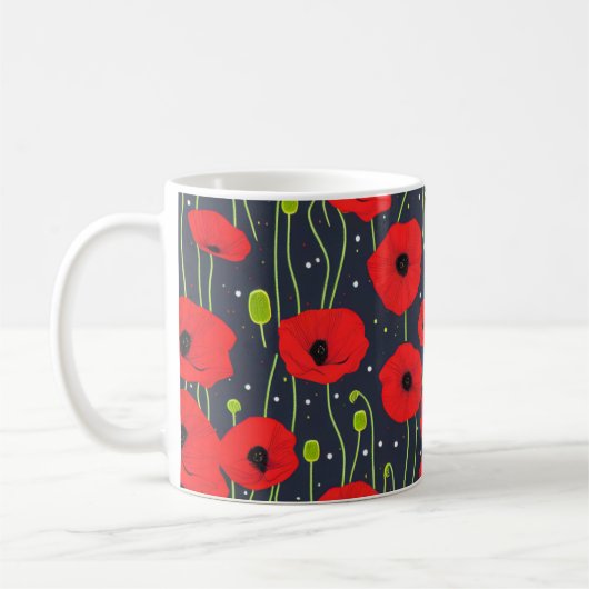 Vibrant Modern Red Poppies Pattern Art Koffiemok (Links)