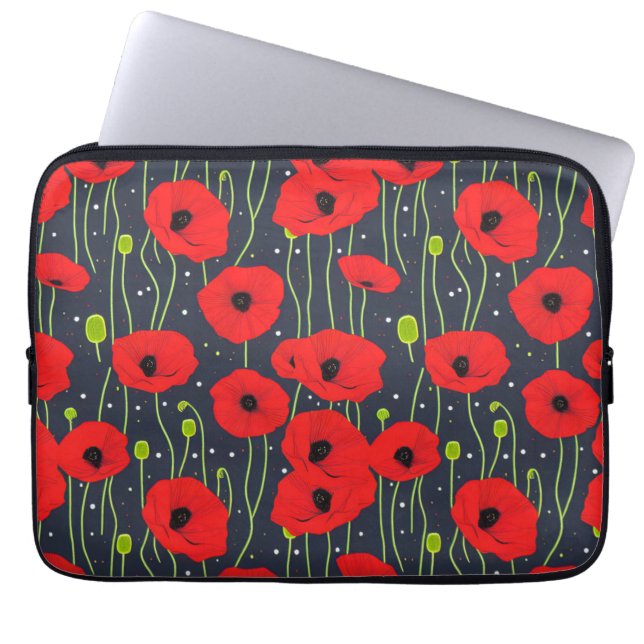 Vibrant Modern Red Poppies Pattern Art Laptop Sleeve (Voorkant)