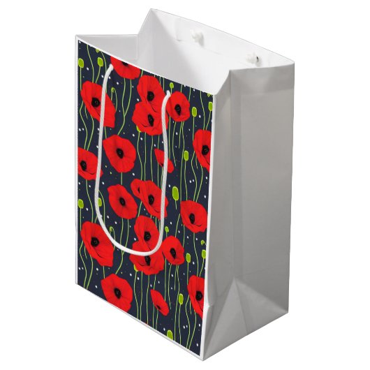 Vibrant Modern Red Poppies Pattern Art Medium Cadeauzakje (Voorkant Gekanteld)