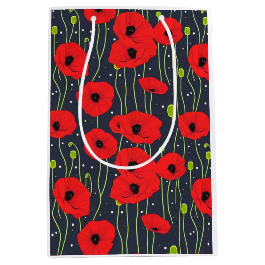 Vibrant Modern Red Poppies Pattern Art Medium Cadeauzakje (Voorkant)
