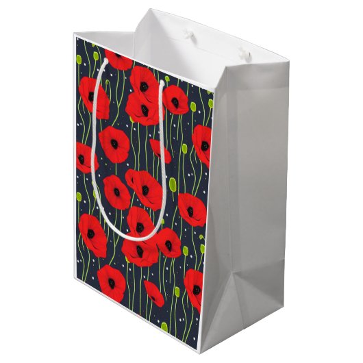 Vibrant Modern Red Poppies Pattern Art Medium Cadeauzakje (Achterkant Gekanteld)