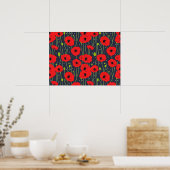 Vibrant Modern Red Poppies Pattern Art Poster (Keuken)