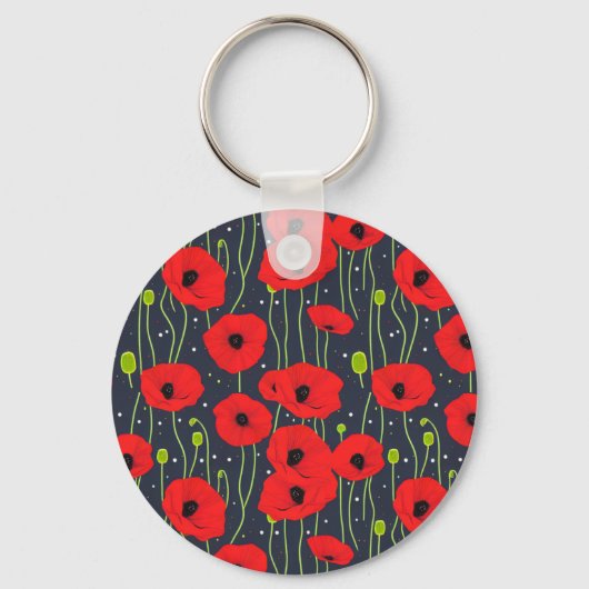 Vibrant Modern Red Poppies Pattern Art Sleutelhanger (Voorkant)
