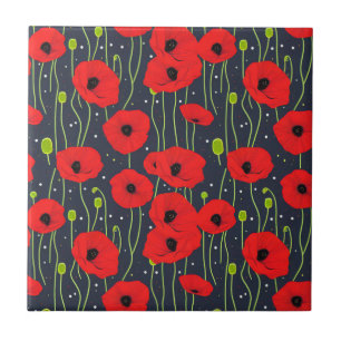Vibrant Modern Red Poppies Pattern Art Tegeltje
