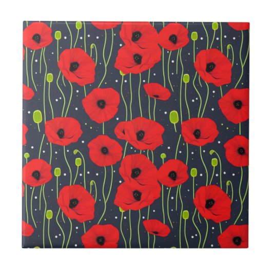 Vibrant Modern Red Poppies Pattern Art Tegeltje (Voorkant)