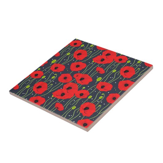 Vibrant Modern Red Poppies Pattern Art Tegeltje (Zijkant)