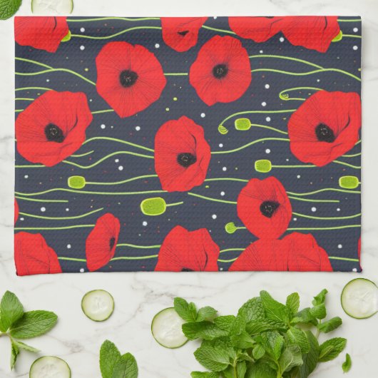 Vibrant Modern Red Poppies Pattern Art Theedoek (Gevouwen)
