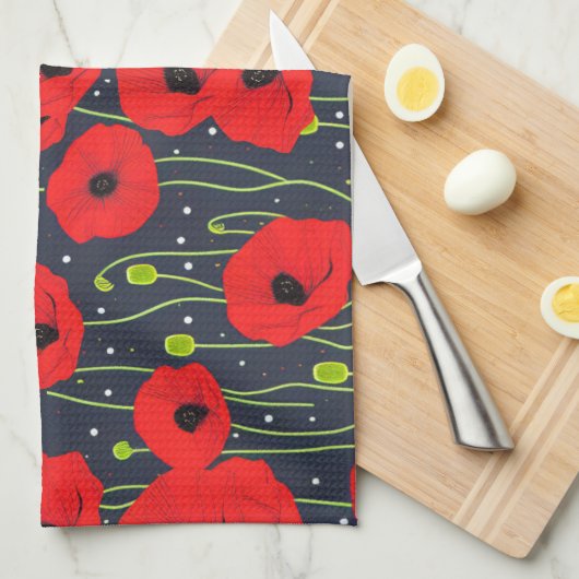 Vibrant Modern Red Poppies Pattern Art Theedoek (Quarter Fold)